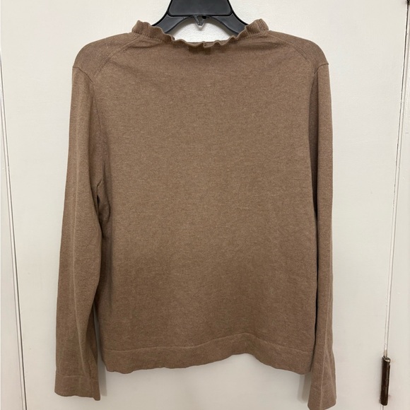 NWT J.Crew Factory Cotton Ruffleneck Sweater Hthr Mushroom color Women’s size L - Picture 4 of 7